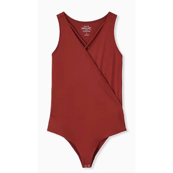Torrid Plus Size Brick Red Super Soft CrissCross Surplice Bodysuit Size 3X - Picture 1 of 8